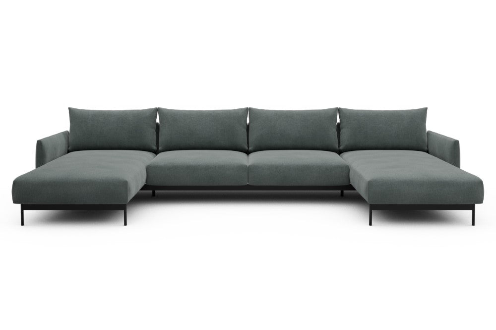 Tokey Modular Sofa - D4 - 375 x 185 cm - Chaise + 2 Seater + Chaise - 812 Smooth Smooth Silver Grey