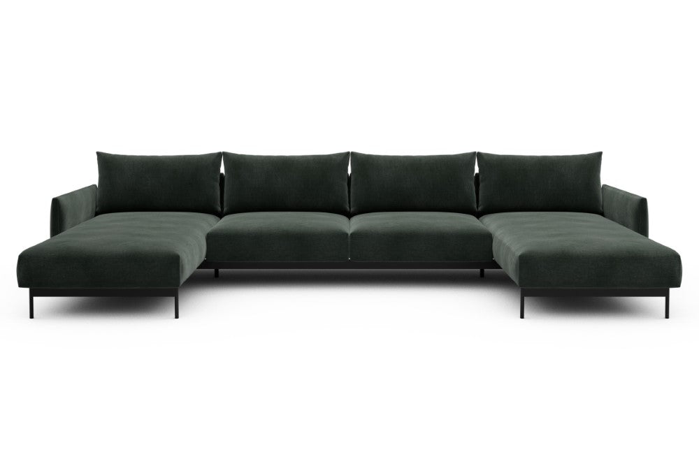 Tokey Modular Sofa - D4 - 375 x 185 cm - Chaise + 2 Seater + Chaise - 814 Smooth Laural Green