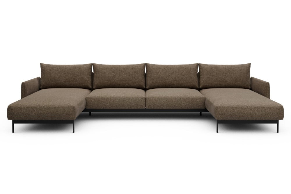 Tokey Modular Sofa - D4 - 375 x 185 cm - Chaise + 2 Seater + Chaise - 817 Aivi Khaki Brown