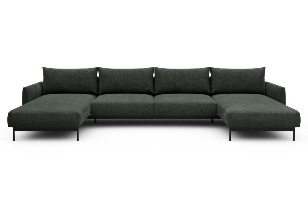 Tokey Modular Sofa - D4 - 375 x 185 cm - Chaise + 2 Seater + Chaise - 818 Aivi Pine Green