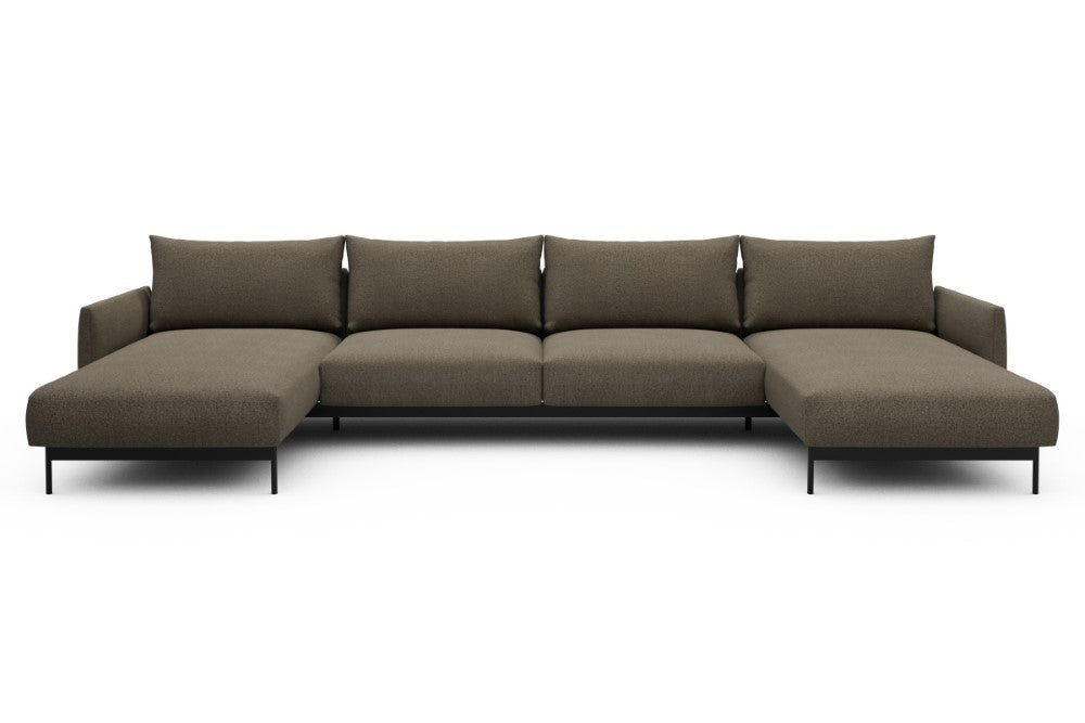 Tokey Modular Sofa - D4 - 375 x 185 cm - Chaise + 2 Seater + Chaise - 850 Mahoga Caramel Grey