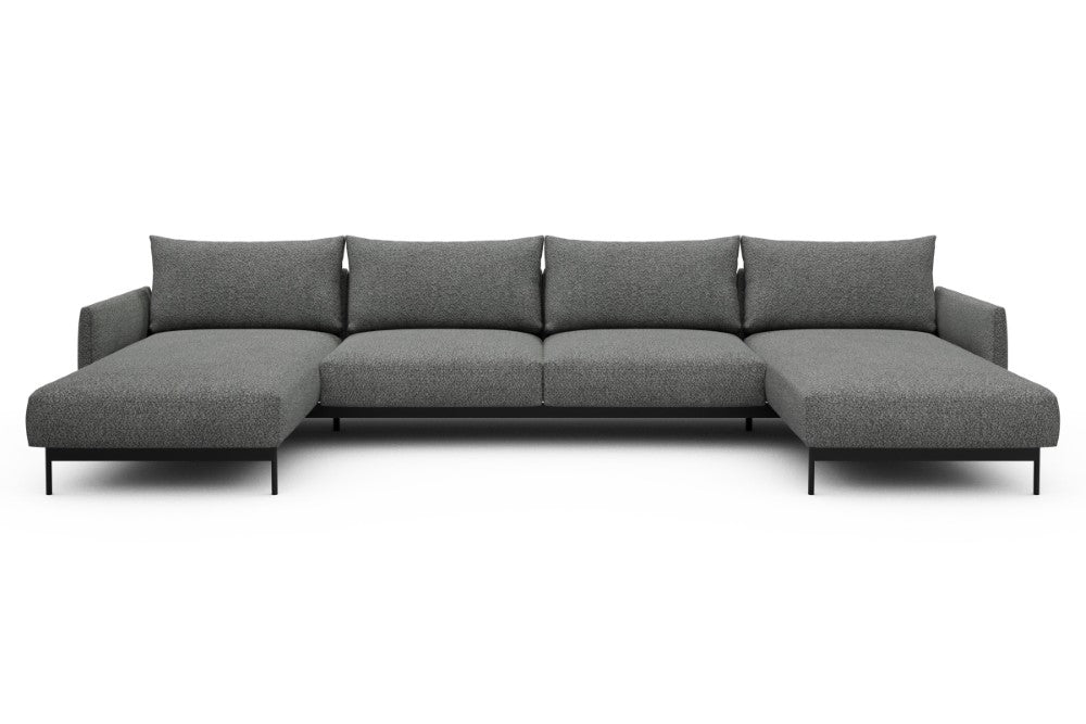 Tokey Modular Sofa - D4 - 375 x 185 cm - Chaise + 2 Seater + Chaise - 868 Vanora Warm Grey
