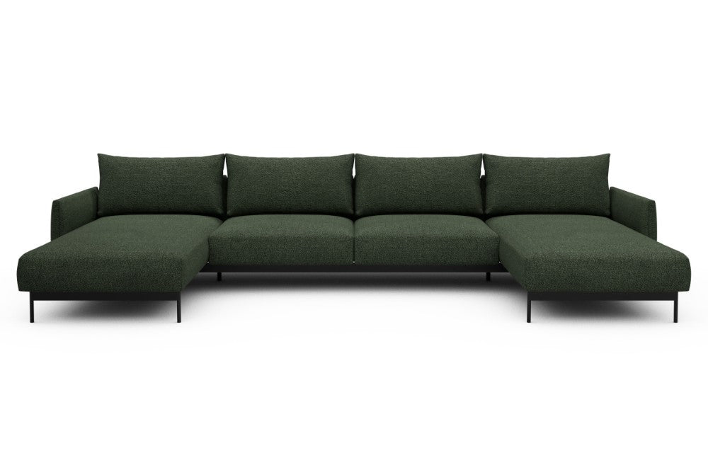Tokey Modular Sofa - D4 - 375 x 185 cm - Chaise + 2 Seater + Chaise - 869 Vanora Deep Green
