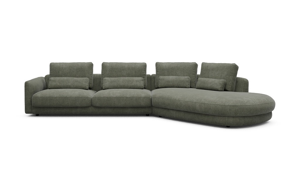 Vivole Modular Sofa - 3A - 393 x 167 cm - 3 Seater + 45 deg Open-end - 413 Esina Olive Green