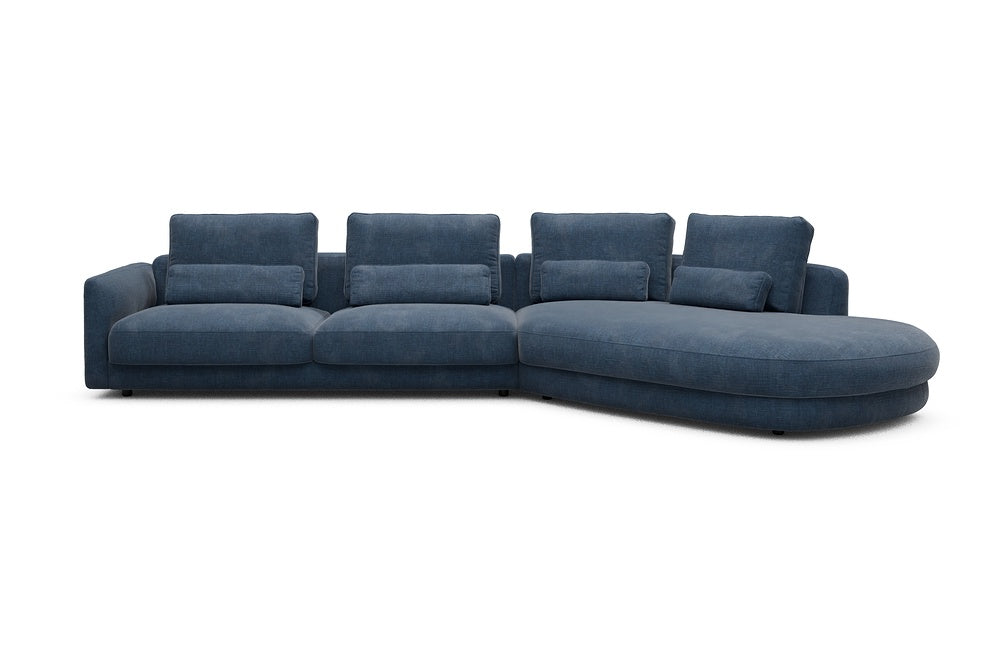 Vivole Modular Sofa - 3A - 393 x 167 cm - 3 Seater + 45 deg Open-end - 414 Esina Indigo Blue