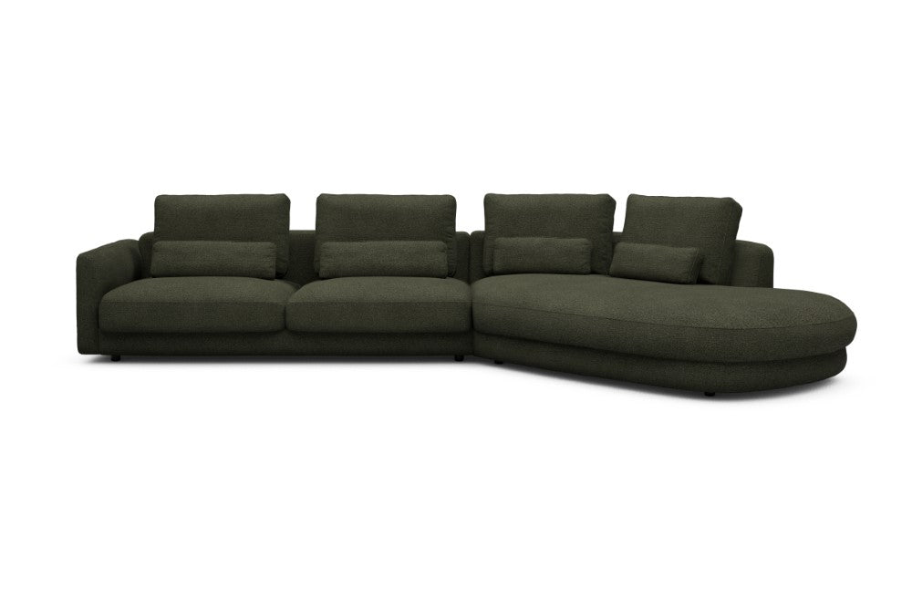 Vivole Modular Sofa - 3A - 393 x 167 cm - 3 Seater + 45 deg Open-end - 535 Bouclé Forest Green