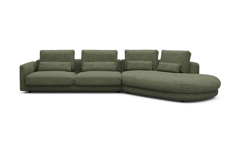 Vivole Modular Sofa - 3A - 393 x 167 cm - 3 Seater + 45 deg Open-end - 775 Carreno Vivid Green