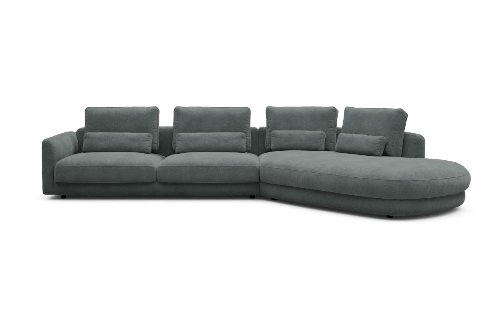 Vivole Modular Sofa - 3A - 393 x 167 cm - 3 Seater + 45 deg Open-end - 812 Smooth Smooth Silver Grey