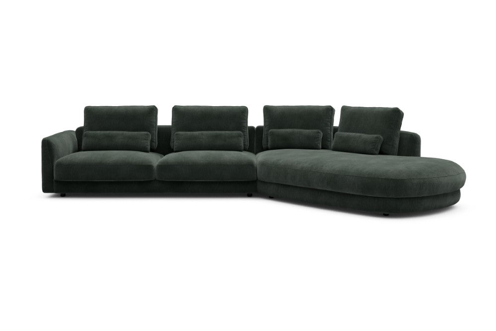Vivole Modular Sofa - 3A - 393 x 167 cm - 3 Seater + 45 deg Open-end - 814 Smooth Laural Green