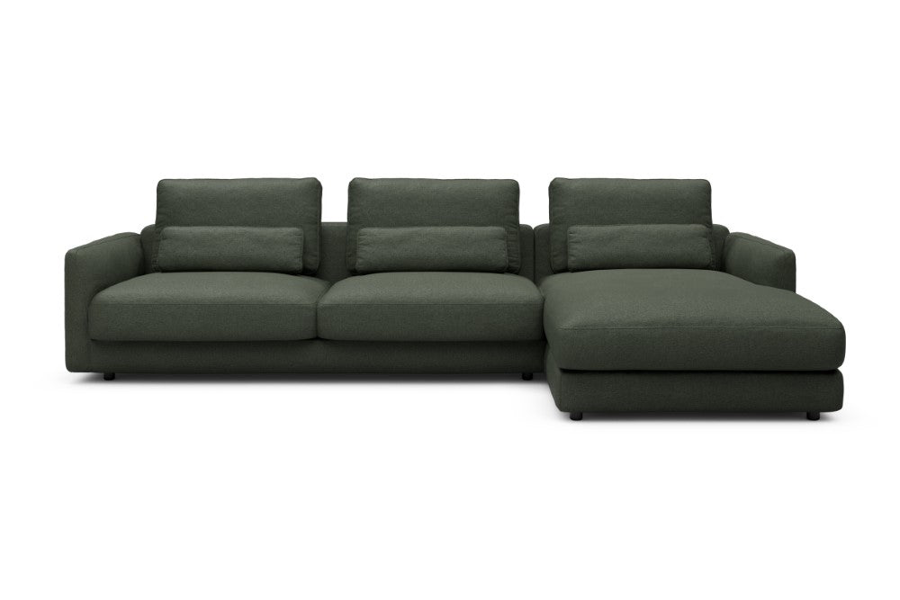 Vivole Modular Sofa - 60 - 323 x 171 cm - 3 Seater + Chaise - 488 Denari Forest Green