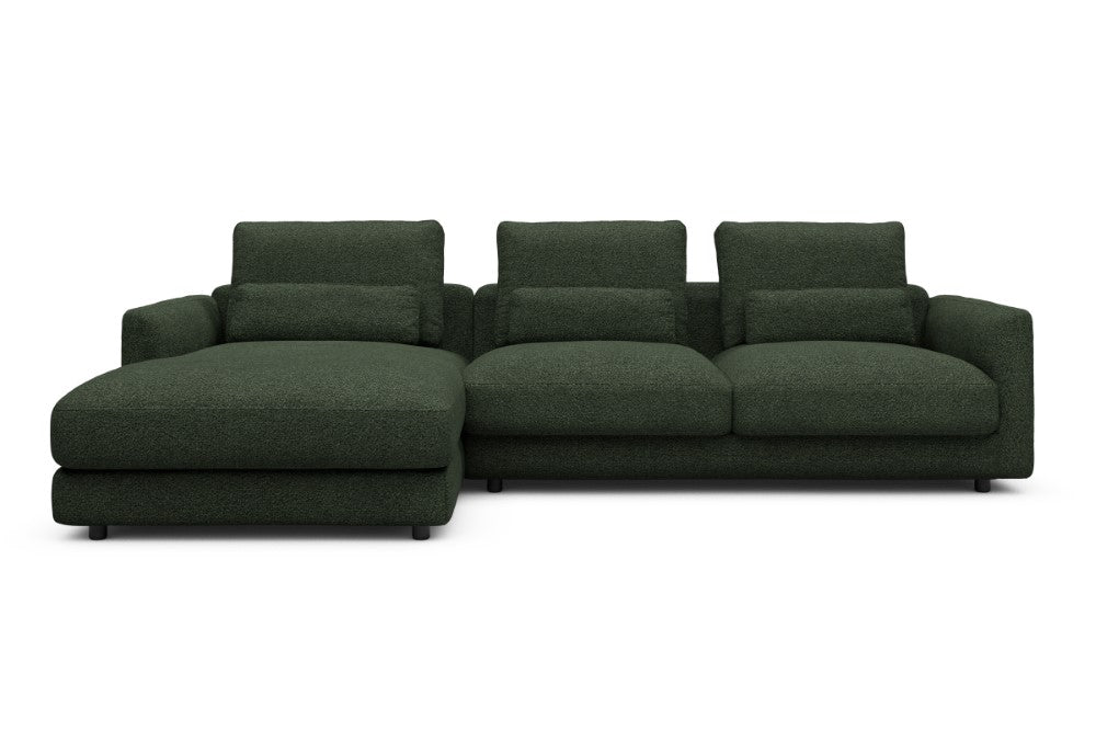 Vivole Modular Sofa - 75 - 290 x 171 cm - Chaise + 2,5 Seater - 869 Vanora Deep Green