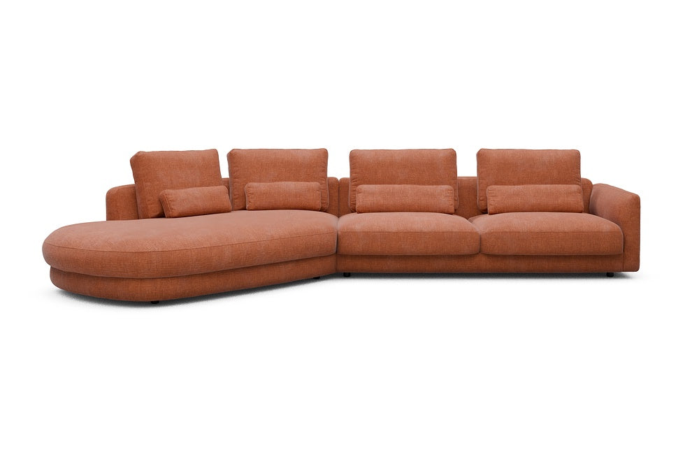 Vivole Modular Sofa - A3 - 393 x 167 cm - 45 deg Open-end + 3 Seater - 412 Esina Rust Orange