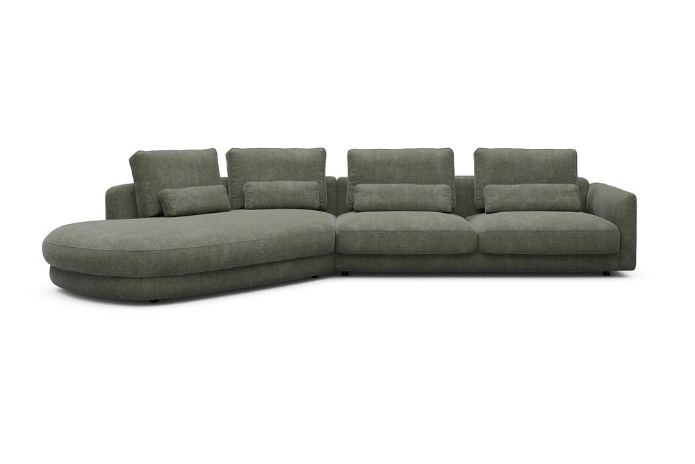 Vivole Modular Sofa - A3 - 393 x 167 cm - 45 deg Open-end + 3 Seater - 413 Esina Olive Green