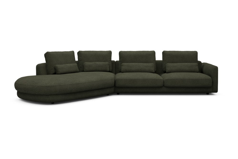 Vivole Modular Sofa - A3 - 393 x 167 cm - 45 deg Open-end + 3 Seater - 535 Bouclé Forest Green