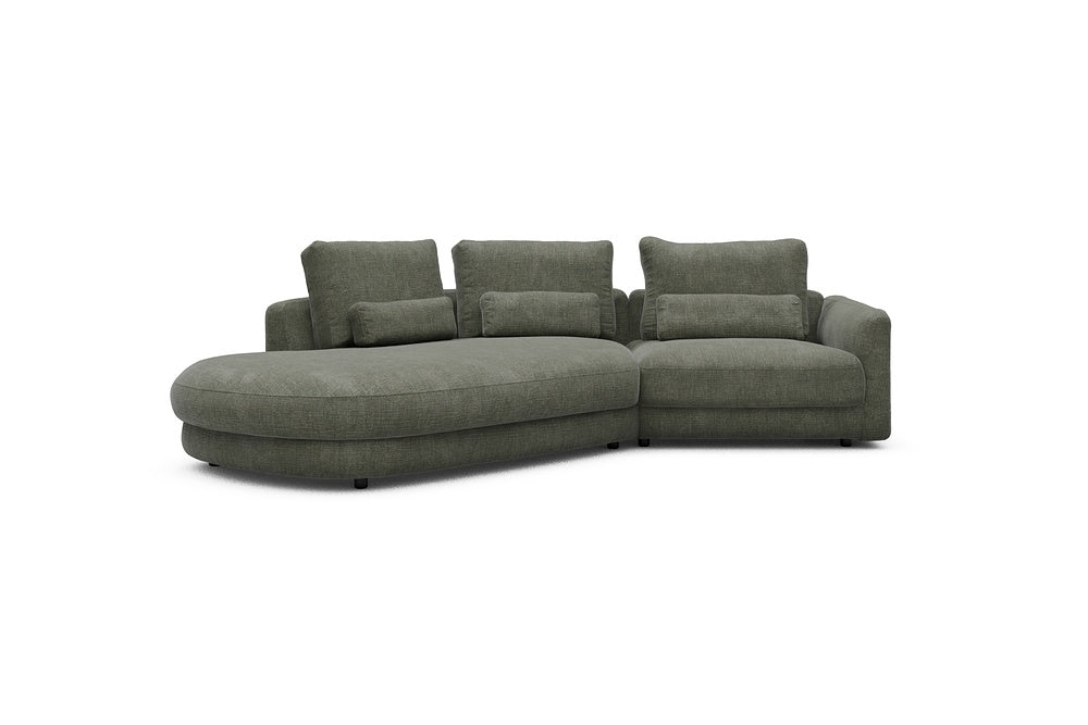 Vivole Modular Sofa - A5 - 295 x 167 cm - 45 deg Open-end + 1,5 Seater - 413 Esina Olive Green