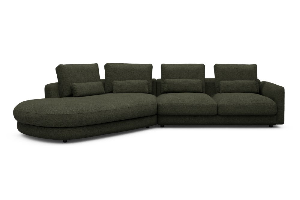 Vivole Modular Sofa - A6 - 361 x 167 cm - 45 deg Open-end + 2,5 Seater - 535 Bouclé Forest Green