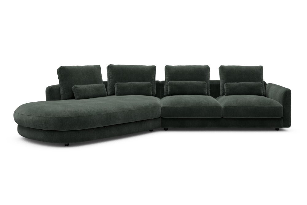 Vivole Modular Sofa - A6 - 361 x 167 cm - 45 deg Open-end + 2,5 Seater - 814 Smooth Laural Green