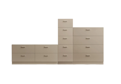 One low, one tall and one wide Relief drawer with plinth Beige