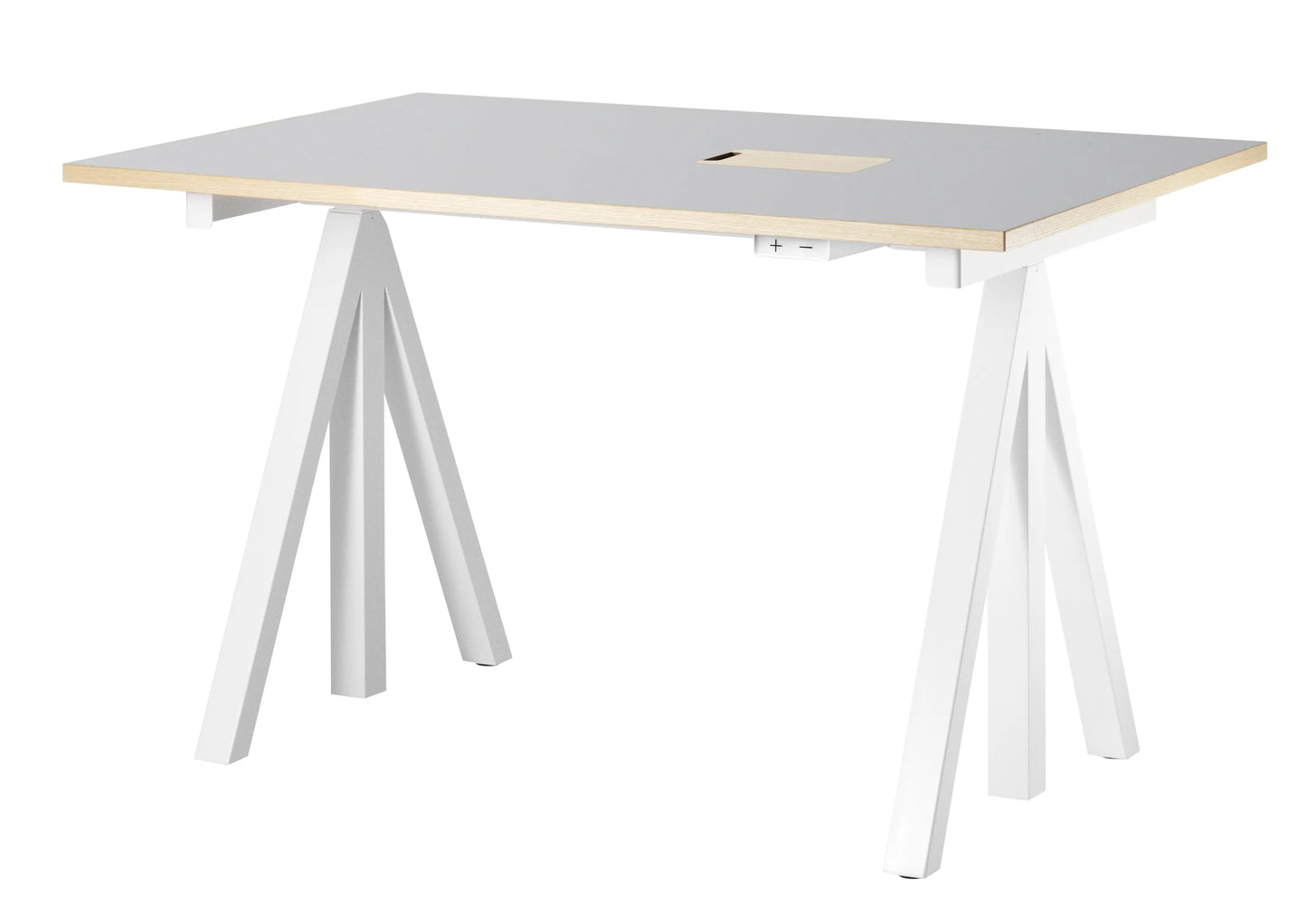 Height-adjustable work desk 120x78 White/Light grey linoleum with edging in ash - image 3
