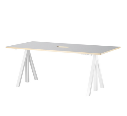 Height-adjustable work desk 180x90 White/Light grey linoleum with edging in ash - image 3