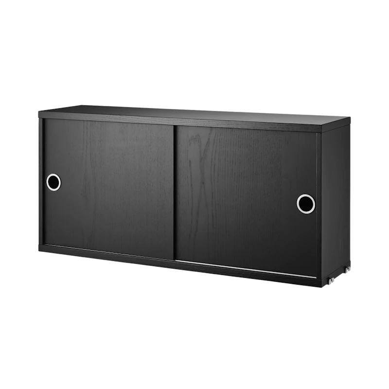 Cabinet with sliding door - W78 x D20 x H37, Black stained ash