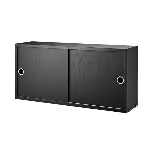Cabinet with sliding door - W78 x D20 x H37, Black stained ash
