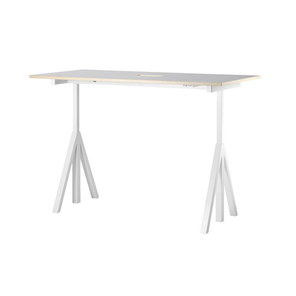 Height-adjustable work desk 180x90 White/Light grey linoleum with edging in ash - image 2
