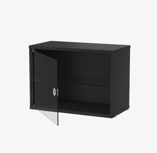 Display cabinet with swing glass door - W58 x D30 x H42, Black stained ash - image 2