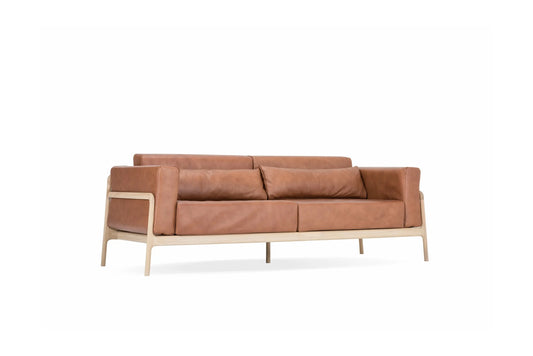 Fawn Sofa - Fawn Sofa - 3 Seater - Dakar leather 2732 Whisky Oiled Oak White Oil